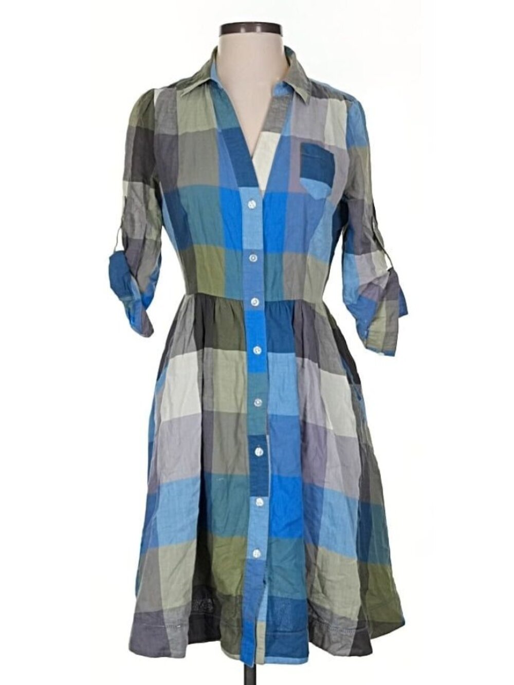 ANTHROPOLOGIE Reed Shirt Dress Blue Plaid 4 EUC RARE